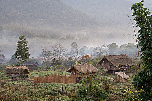 缅甸,区域,传统,竹子,小屋,丛林