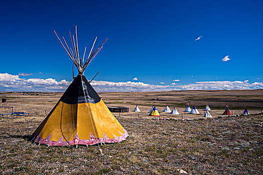 美国,蒙大拿,印第安人保留地,风景,棕褐色,露营