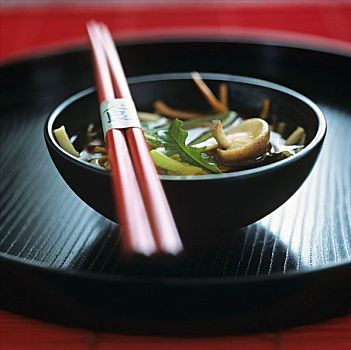 碗,日本,蔬菜汤,蘑菇