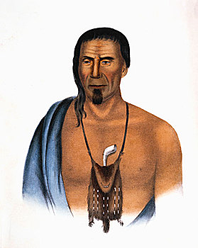 特拉华州,首领,手绘,板画,描绘,1838年,男人,美洲印地安人,历史