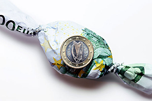 爱尔兰,一个,欧元,硬币,100,货币,包着,糖果,象征,图像,欧盟