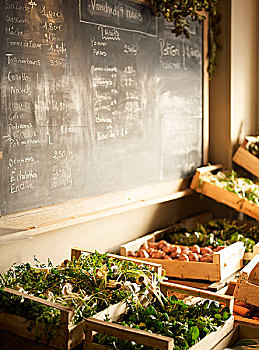 板条箱,蔬菜,价格表,黑板