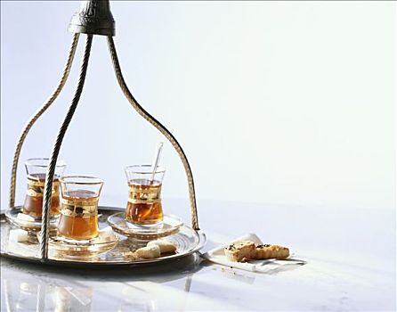 土耳其,茶,玻璃杯,托盘