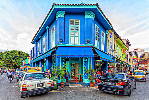彩色,木屋,商店,街景,道路,小印度,地区,新加坡,亚洲