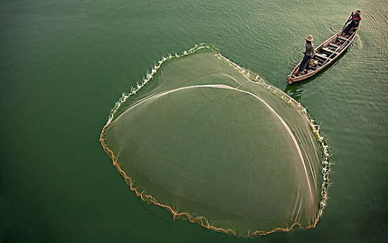 缅甸,曼德勒,阿马拉布拉,渔民,投掷,网,伊洛瓦底江,画廊