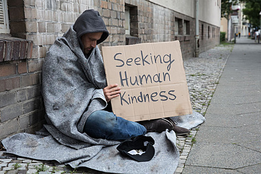 乞丐,展示,寻找,人,和善,标识,纸板