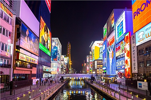 夜晚,大阪,日本