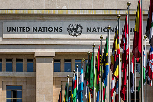 旗帜,正面,宫殿,联合国,万国宫,日内瓦,瑞士,欧洲