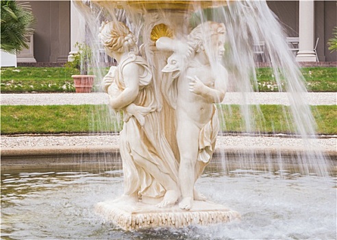 小天使,喷泉,模糊,水,流动