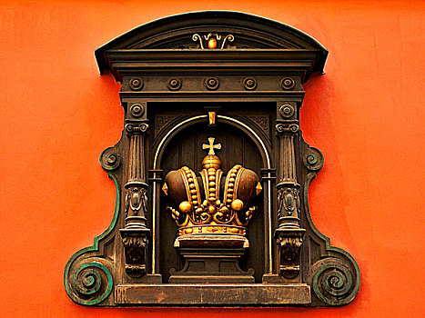 捷克共和国,布拉格,金色,皇冠,木框,建筑,老,房子