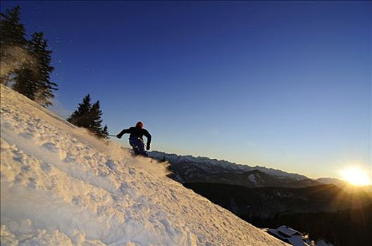 滑雪者,滑雪,山,巴伐利亚阿尔卑斯山,巴伐利亚,德国,欧洲