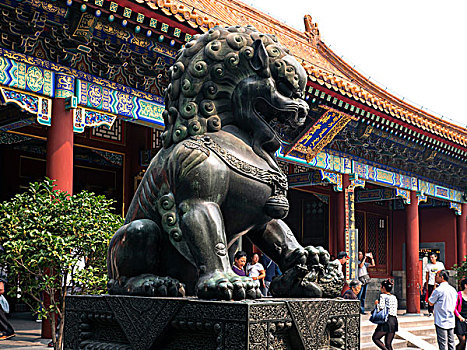 狮子,青铜,颐和园,北京,中国,亚洲
