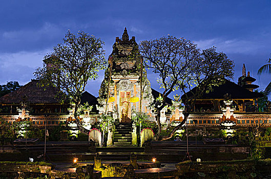 庙宇,夜晚,乌布,巴厘岛,印度尼西亚,亚洲