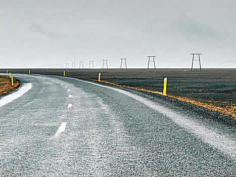 风景,高压电塔,乡村道路,戴尔赫拉伊,冰岛