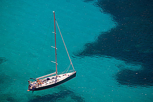 俯拍,游艇,蓝绿色海水,马略卡岛,西班牙
