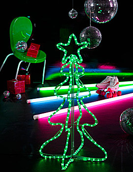 圣诞树,彩色,荧光棒,房间