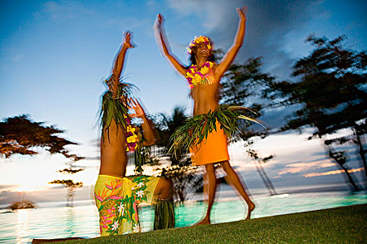塔希提岛,情侣,传统,跳舞,装束,靠近,帕皮提,努伊,社会群岛,法属玻利尼西亚,南太平洋