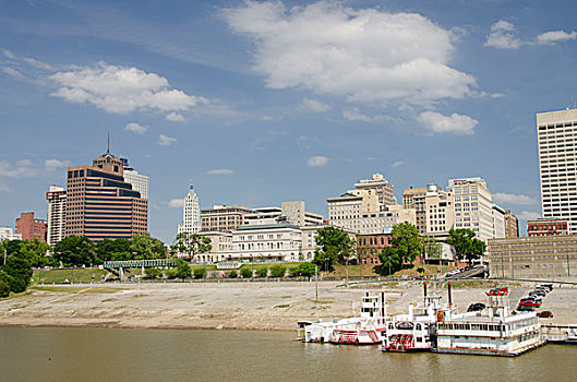 田纳西,孟斐斯,城市天际线,小船,泥,岛屿,河,公园