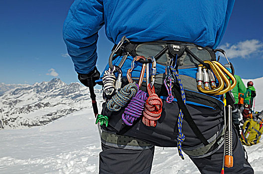 冰河,攀登装备,腰带,策马特峰,瓦莱,瑞士,欧洲