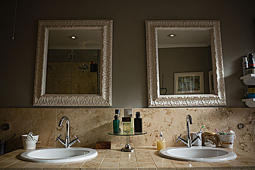 镜子,悬挂,墙壁,水槽,浴室,在家