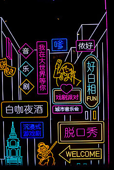 城市夜生活主题的霓虹灯画面