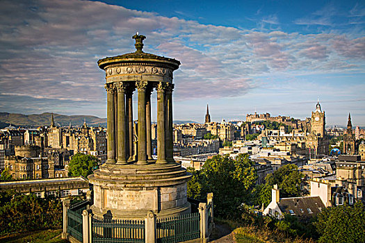 早晨,纪念建筑,风景,山,上方,爱丁堡,苏格兰