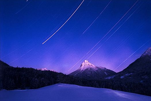 星迹,上方,山,冬天,勃兰登堡,阿尔卑斯山,北方,提洛尔,奥地利,欧洲