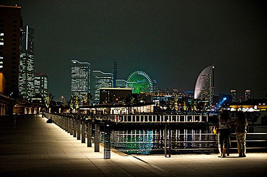 天际线,夜晚,横滨,日本,亚洲
