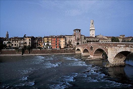 大教堂,桥,河,岸边,维罗纳,意大利,欧洲,世界遗产