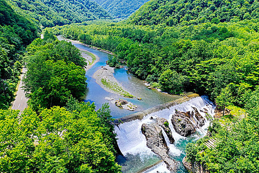 瀑布,乡村,北海道,日本,航拍