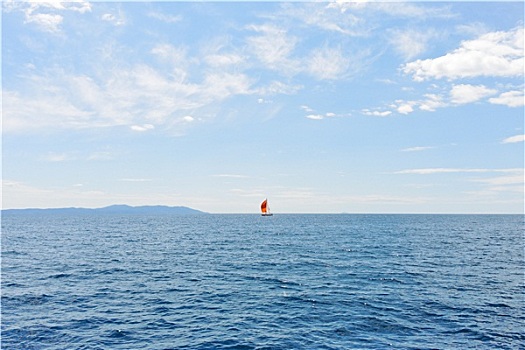 红色,游艇,蓝色,亚德里亚海,克罗地亚