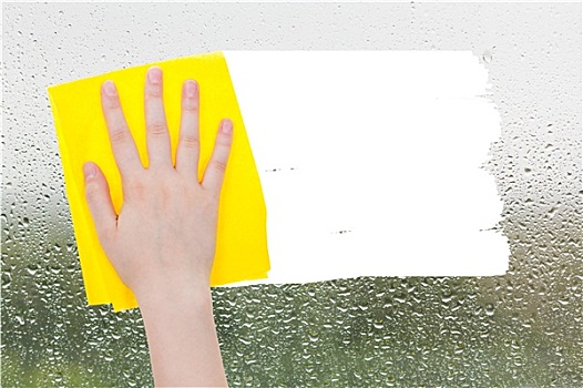 手,雨滴,玻璃,黄色,抹布