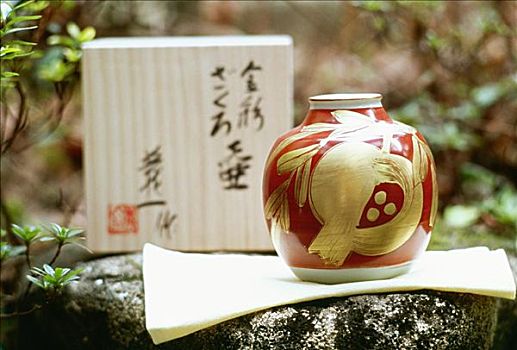特写,花瓶,餐巾,石头,京都,日本