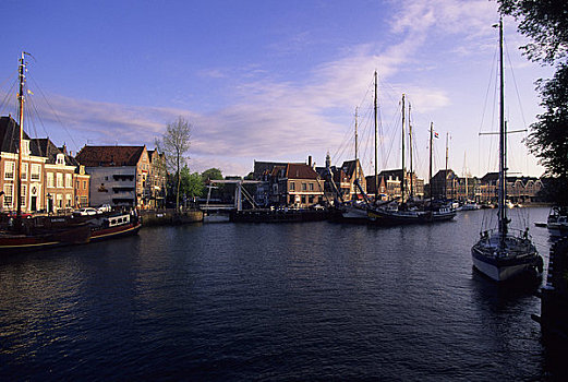 荷兰,港口,场景,老,帆船