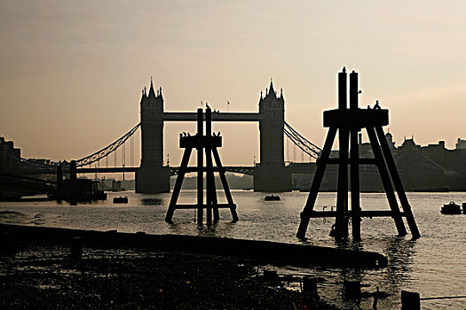 塔桥,风景,前滩,泰晤士河,退潮,伦敦,英国