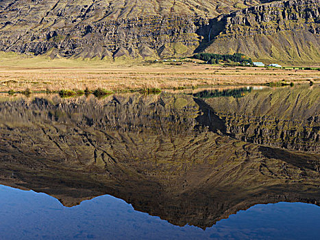山,家园,反射,湖,冰岛
