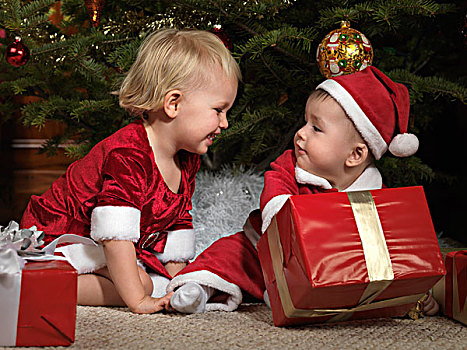老,男婴,分享,圣诞礼物,2岁,女孩
