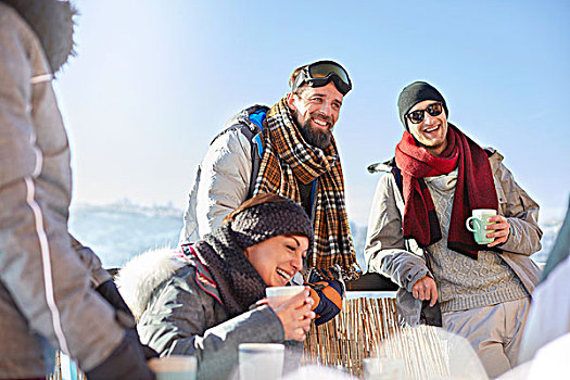 微笑,滑雪,朋友,喝咖啡,热可可,户外