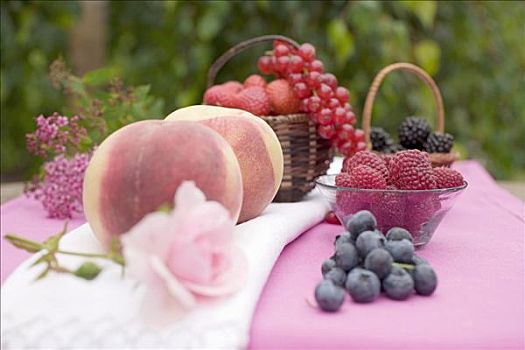 桃,新鲜,浆果,桌上,户外