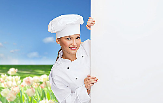 烹调,广告,概念,微笑,女性,厨师,烹饪,做糕点,白色,留白,棋盘