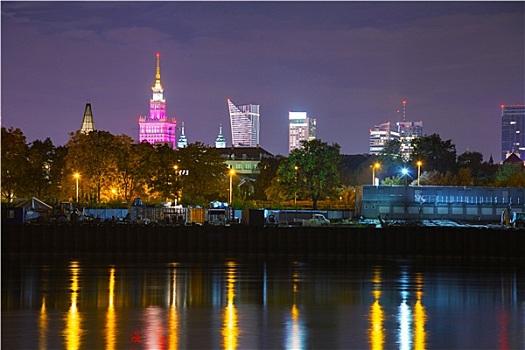 华沙,城市,夜晚