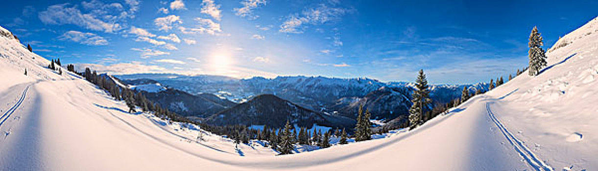 轨迹,滑雪,登山,萨尔茨卡莫古特,山,奥地利