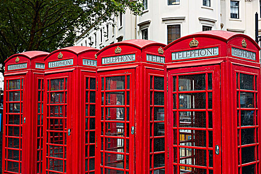 伦敦,老,红色,电话亭,排列,英格兰