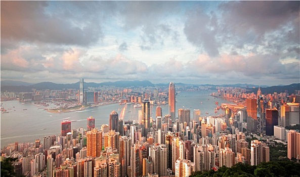 香港,天际线,太平山,日出