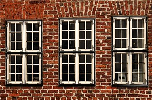 老,格子,窗户,砖制建筑,吕内堡,下萨克森,德国,欧洲