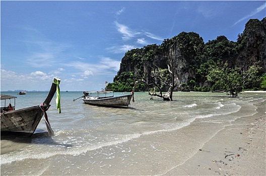长尾船,热带沙滩,甲米,泰国