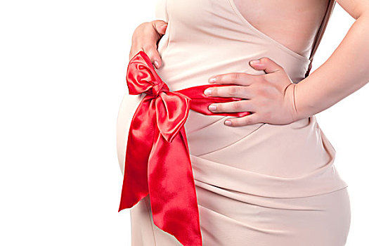 怀孕,女人,腹部,红丝带
