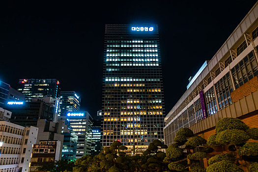 韩国首尔明洞商务楼夜景风光