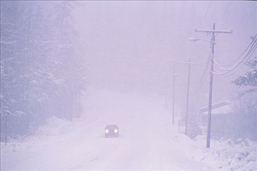 汽车,驾驶,暴风雪,道路,冬天,海恩斯,东南部,雪
