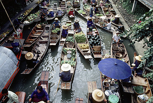泰国,水上市场,运河,船,食物,农产品,商品